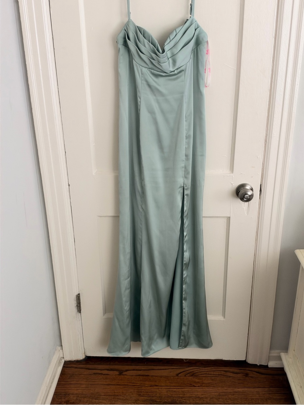 Azazie Mint Green Satin Slip Gown with Draped Cowl Neck
